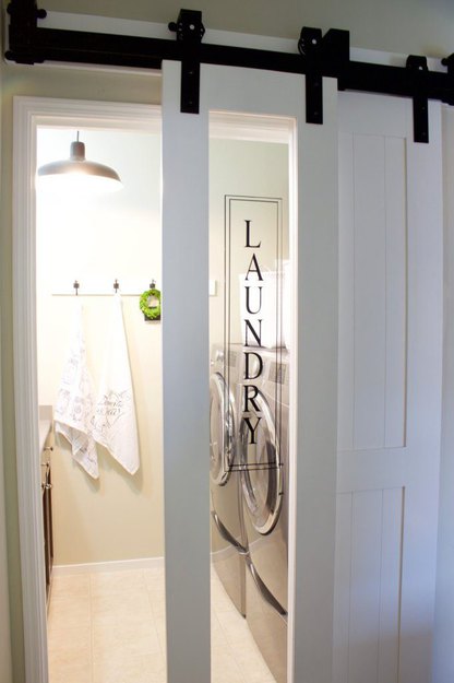 Laundry Room with Sliding Glass Barn Door